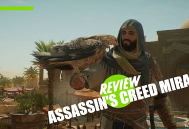 Basim and his bird companion from Assassin's Creed Mirage with the TR Overlay for reviews