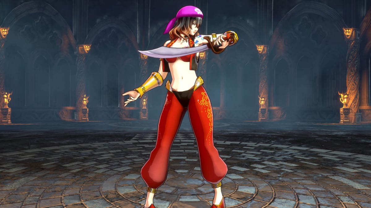 Miriam from Bloodstained: Ritual of the Night dressed up as Shantae in the game's new crossover DLC