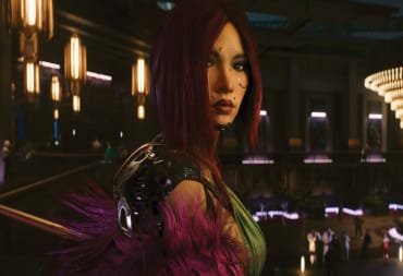 Songbird in close-up in a high-end club-style venue in Cyberpunk 2077