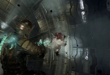 Isaac Clark in the Dead Space Remake fighting in zero graviry