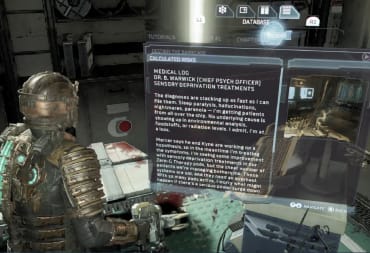 Isaac reading the calculated risk log in Chapter 2 of Dead Space