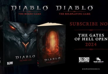 A promotional image showing a Diablo board game and official TTRPG rulebook.