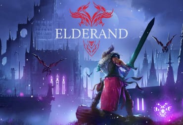 The main character facing down a gargoyle in the Elderand key art