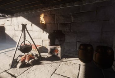 Enshrouded Cooking and Food Guide - Cover Image Fireplace and Over in a Stone Building