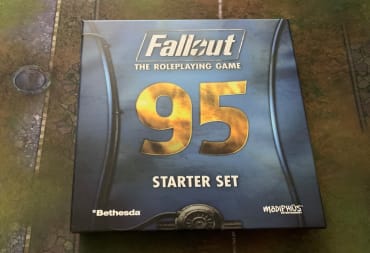 The Fallout RPG Starter Set box set on a game mat.