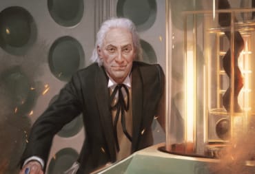 Artwork of The First Doctor inside the TARDIS from the Magic: The Gathering Doctor Who set.