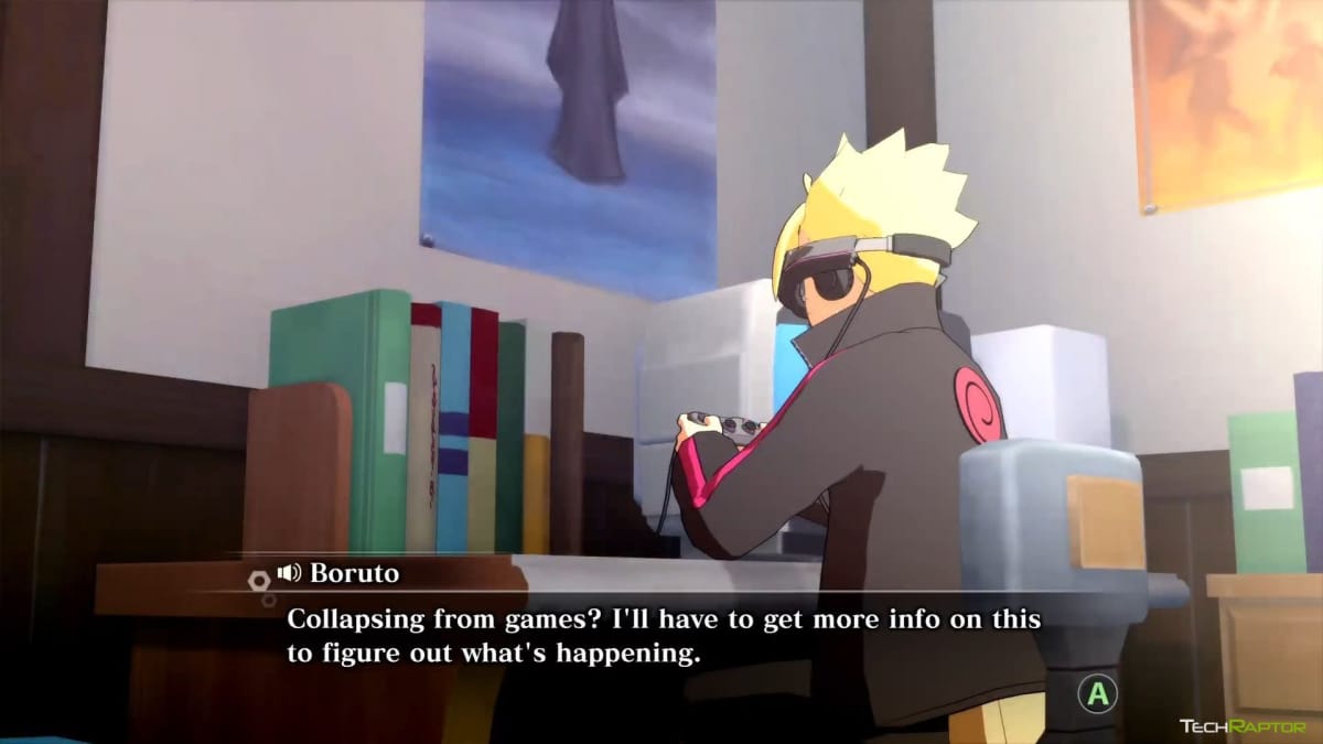 Boruto playing his new VR game in Naruto X Boruto