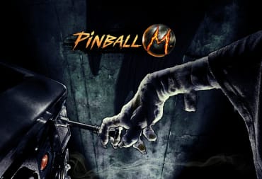 A spread-shot cover of Pinball M, showcasing an emaciated hand in darkness preparing to pull a pinball trigger.