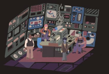 A group of people inside a complex-looking machine in Saltsea Chronicles