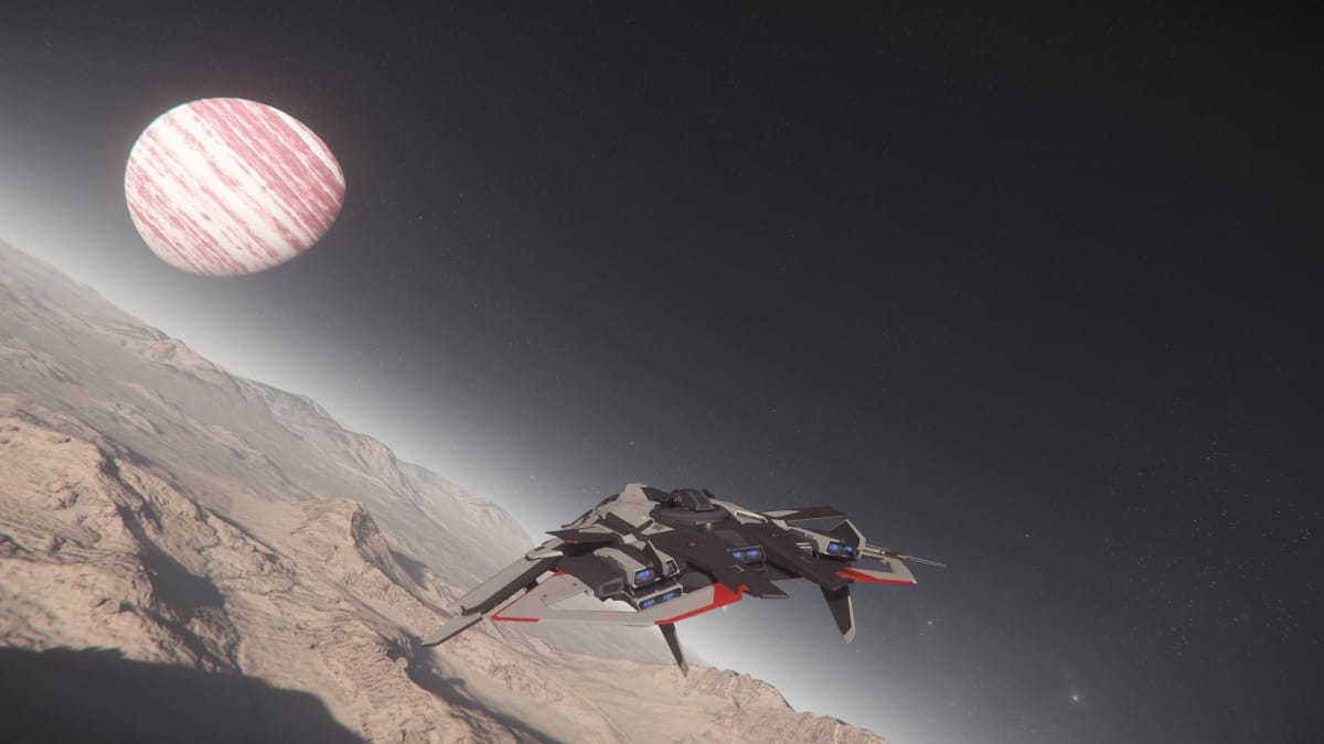 Star Citizen F8C Lightning on Daymar with Crusader in the Distance