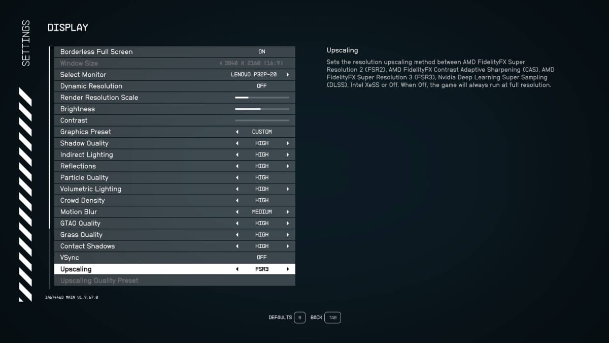 FSR3 Setting in Starfield