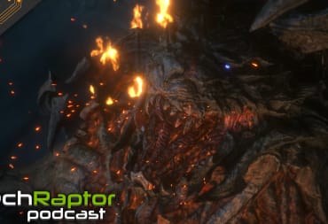 FFXVI Boss FIght Screen With TechRaptor Podcast Overlaid