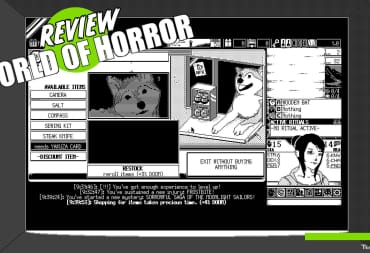 The Shop screen from World of Horror with the TR Review Overlay